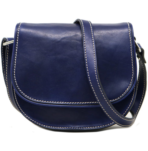 Floto Chianti Leather Saddle Bag Crossbody in Blue.